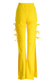 Pantalon taille haute taille haute régulier jaune