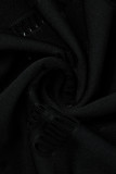 Schwarzer Mode-reizvoller fester zerrissener ausgehöhlter Rollkragen plus Größen-zwei Stücke