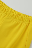 Pantaloni a vita alta regolari con spacco a fascia solida casual alla moda gialla