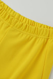 Calça Laranja Moda Casual Sólida Com Fenda Cintura Alta Regular