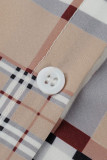 Khaki Fashion Casual Plaid Print Basic Turndown Collar Tops