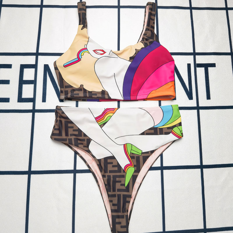 

Brown Fashion Sexy Print Split Joint Swimwears