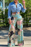 Многоцветные модные повседневные базовые брюки с высокой талией и принтом