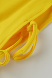 Pantalones de cintura alta regulares con abertura en el vendaje sólido casual de moda amarillo