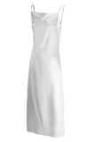 Белое сексуальное повседневное однотонное длинное платье на тонких бретелях с открытой спиной