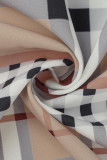 Khaki Fashion Casual Plaid Print Basic Turndown Collar Tops
