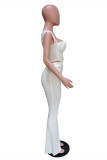 ホワイト ファッション カジュアル ソリッド パッチワーク スクエア カラー ノースリーブ XNUMX ピース