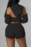 Black Fashion Casual Solid Backless Fold Half A Turtleneck Half Sleeve Two Pieces