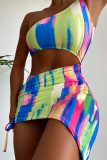 Conjunto de falda de playa de trajes de baño sin espalda con estampado sexy de moda de color