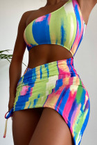 Color Fashion Sexy Print Backless Swimwears Ensemble de jupe de plage