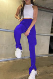 Blue Fashion Casual Solid Slit Skinny High Waist Trousers