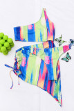 Conjunto de saia de praia colorida moda sexy estampa sem costas
