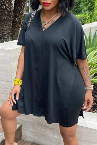Black Casual Solid Patchwork V Neck Short Sleeve Two Pieces