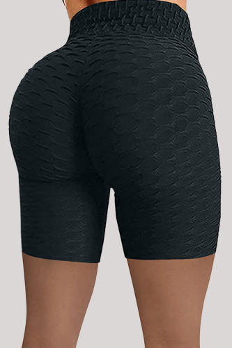 Svarta Casual Sportswear Solid Basic Skinny Yoga Shorts med hög midja