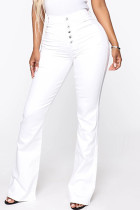White Fashion Casual Solid Patchwork High Waist Regular Skinny Denim Jeans