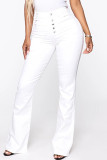 Белые модные повседневные однотонные джинсы с высокой талией и высокой талией в стиле пэчворк