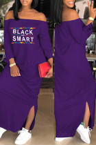 Vestidos de falda de un solo paso con hombros descubiertos y estampado casual de moda púrpura