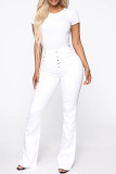White Fashion Casual Solid Patchwork High Waist Regular Skinny Denim Jeans