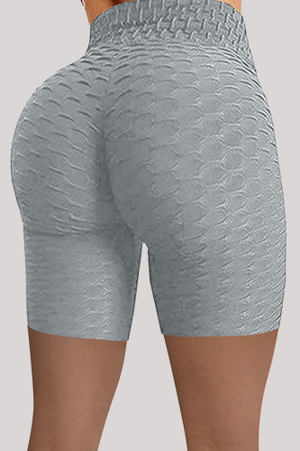Grå Casual Sportswear Solid Basic Skinny Yoga Shorts med hög midja