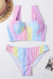Color Fashion Sexy Striped Print Bandage Backless Swimwears (Avec rembourrages)