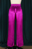 Rosarote, lässige, solide, gerade Patchwork-Hose mit hoher Taille und gerader, einfarbiger Hose