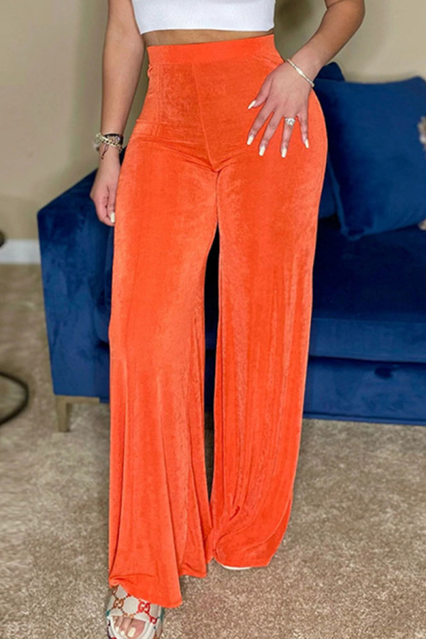 Tangerine Red Повседневные однотонные однотонные однотонные штаны с высокой талией и высокой талией в стиле пэчворк