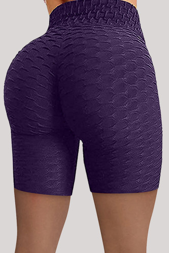 Pantalones cortos de yoga flacos de cintura alta básica sólida ropa deportiva casual púrpura
