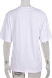 ホワイトファッションストリートプリントパッチワークOネックTシャツ