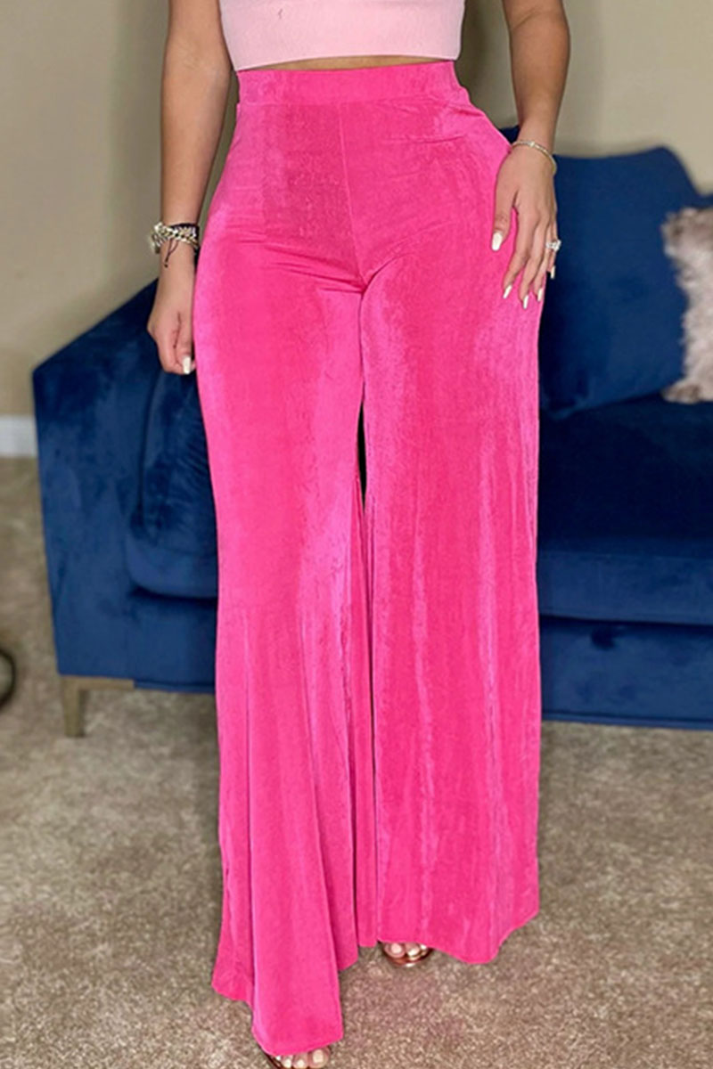 

Rose Red Casual Solid Split Joint High Waist Straight Solid Color Bottoms
