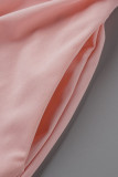 Azul rosa casual ropa deportiva estampado patchwork cuello con capucha manga corta dos piezas