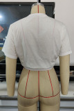 Бело-красные сексуальные футболки с принтом в стиле пэчворк и разрезами