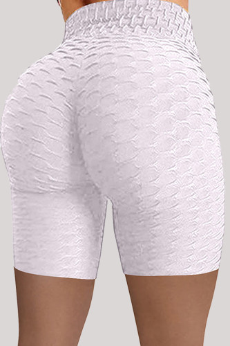 Weiße, lässige Sportkleidung, solide, grundlegende, schmale Yoga-Shorts mit hoher Taille