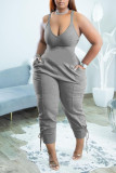 Grey Sexy Solid Patchwork Spaghetti Strap Regular Jumpsuits