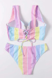 Цветные модные сексуальные полосатые купальники с открытой спиной и полосатым принтом (с прокладками)