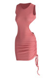 Мандариново-красный сексуальный сплошной вырез с круглым вырезом юбка-карандаш платья