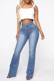 Vit Mode Casual Solid Patchwork Vanliga jeans med hög midja