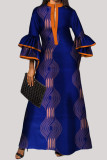 Синие оранжевые модные повседневные платья в стиле пэчворк с V-образным вырезом и длинными рукавами