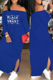 Zwarte mode casual print off-shoulder eenstaps rokjurken