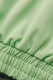 Roze groen casual sportkleding print patchwork kraag met capuchon korte mouw twee stuks