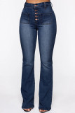 Vit Mode Casual Solid Patchwork Vanliga jeans med hög midja
