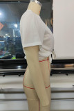 Camisetas con abertura de retazos de vendaje con estampado sexy rojo blanco