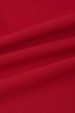 Красный сексуальный однотонный бандажный лоскутный полуводолазка без рукавов из двух частей