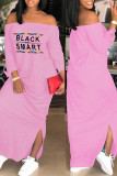 Розовые модные повседневные платья с принтом с открытыми плечами и юбкой на один шаг