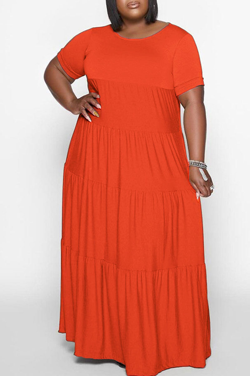 

Tangerine Casual Solid Split Joint O Neck Straight Plus Size Dresses