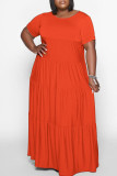 Tangerine Casual Solid Patchwork O Neck Straight Plus Size Dresses