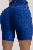 Koningsblauwe Casual Sportkleding Effen Basic Hoge Taille Skinny Yoga Shorts