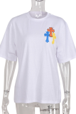Camisetas con cuello en O de patchwork con estampado de calle de moda blanco