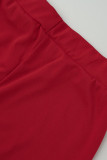 Красный сексуальный однотонный бандажный лоскутный полуводолазка без рукавов из двух частей