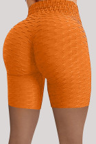 Оранжевый Повседневная спортивная одежда Однотонные базовые узкие шорты с высокой талией для йоги