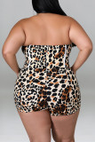 Leopard Print Fashion Sexy Print Leopard Backless Strapless Plus Size Strampler